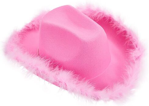 SNIAXXWL Fluffy Pink Felt Cowboy Hat for Women Blue Feather Glitter Cowgirl Hat Cap Headwear Fancy Dress Halloween Party Prop in Saudi Arabia
