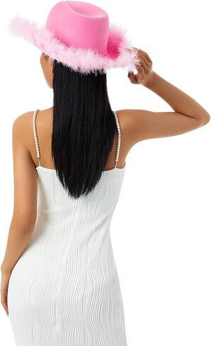 SNIAXXWL Fluffy Pink Felt Cowboy Hat for Women Blue Feather Glitter Cowgirl Hat Cap Headwear Fancy Dress Halloween Party Prop in Saudi Arabia