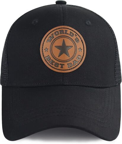 World Best Dad Ever Trucker Hat with Leather Patch, Adjustable Embroidered Washed Cotton Father Day Daddy Baseball Cap in Saudi Arabia