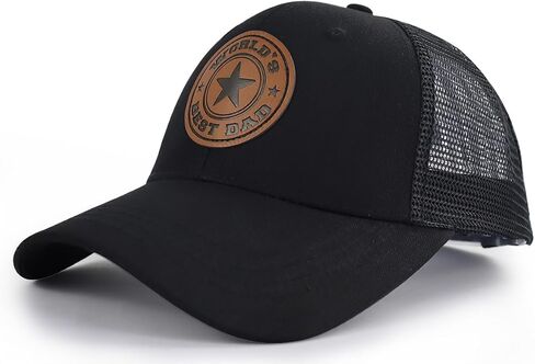 World Best Dad Ever Trucker Hat with Leather Patch, Adjustable Embroidered Washed Cotton Father Day Daddy Baseball Cap in Saudi Arabia