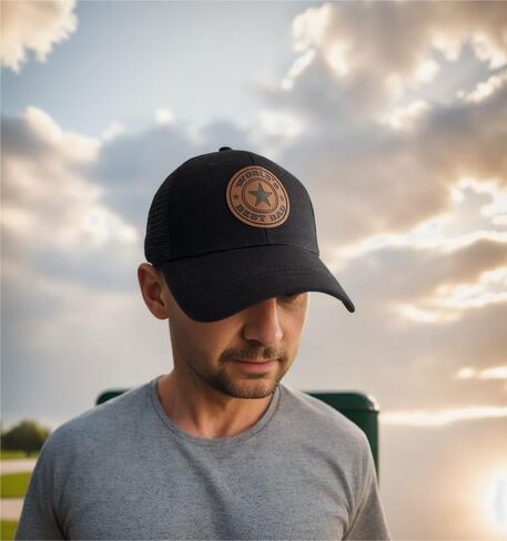 World Best Dad Ever Trucker Hat with Leather Patch, Adjustable Embroidered Washed Cotton Father Day Daddy Baseball Cap in Saudi Arabia