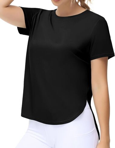 THE GYM PEOPLE Women's Workout T-Shirts Loose Fit Short Sleeve Cotton Running Basic Tee Tops with Split Hem in Saudi Arabia