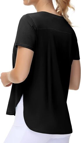 THE GYM PEOPLE Women's Workout T-Shirts Loose Fit Short Sleeve Cotton Running Basic Tee Tops with Split Hem in Saudi Arabia