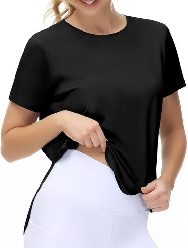 THE GYM PEOPLE Women's Workout T-Shirts Loose Fit Short Sleeve Cotton Running Basic Tee Tops with Split Hem in Saudi Arabia