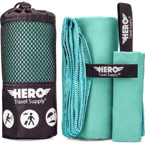 Hero Microfiber Travel Towel (24x48") Quick Dry, Lightweight, & Compact for Beach, Camping, Gym & Hiking. Fast Drying Microfiber Beach Towel with Bonus Washcloth + Carry Pouch in Saudi Arabia