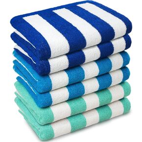 منشفة الشاطئ Beachland Classic Cabana Stripe - مقاس 30 × 60 بوصة من قطن تيري الناعم بتصميم منتجع مثالي للشاطئ وحمام السباحة (Royal-Tur-Mint-Pink، 4 عبوات)
