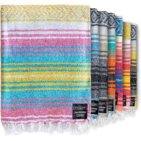 Benevolence LA Authentic Mexican Cotton Acrylic Blanket - Handwoven Serape Blanket, Perfect for Beachs, Picnic, Outdoor, Yoga, Camping, Car, Woven, Rust Mandarin, 45x70 inches