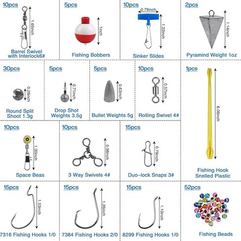 Fishing Accessories Kit Fishing Tackle Box with Tackle Included Fishing Hooks, Fishing Weights Sinkers, Swivels, Beads, Hook Disgorger Fishing Gear for Bass Trout Catfish Bluegill Crappie in Saudi Arabia