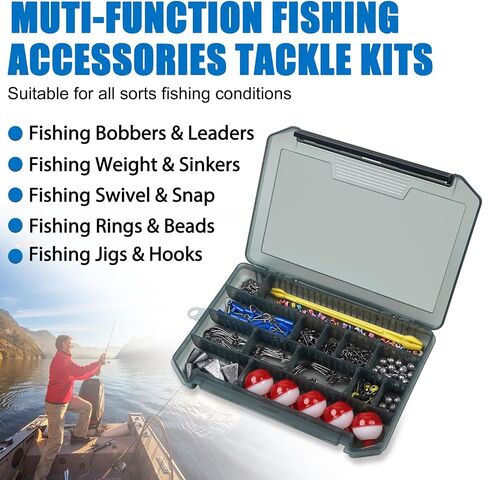 Fishing Accessories Kit Fishing Tackle Box with Tackle Included Fishing Hooks, Fishing Weights Sinkers, Swivels, Beads, Hook Disgorger Fishing Gear for Bass Trout Catfish Bluegill Crappie in Saudi Arabia