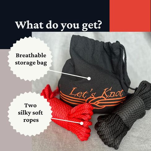 Let's Knot - Rope Set for Beginners and Experienced Riggers - Silky Soft - Perfect for Simple and Complex Knots - Set of Two 30 Ft Ropes 1 Storage Bag - 8mm Braided Rope in Saudi Arabia