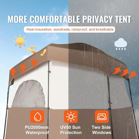 VEVOR Camping Shower Tent, 66" x 66" x 87" 1 Room Oversize Outdoor Portable Shelter, Privacy Tent with Detachable Top, Pockets, Hanging Rope and Clothesline, for Dressing, Changing, Toilet, Bathroom in Kuwait