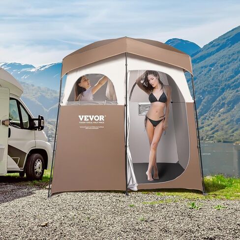 VEVOR Camping Shower Tent, 66" x 66" x 87" 1 Room Oversize Outdoor Portable Shelter, Privacy Tent with Detachable Top, Pockets, Hanging Rope and Clothesline, for Dressing, Changing, Toilet, Bathroom in Kuwait