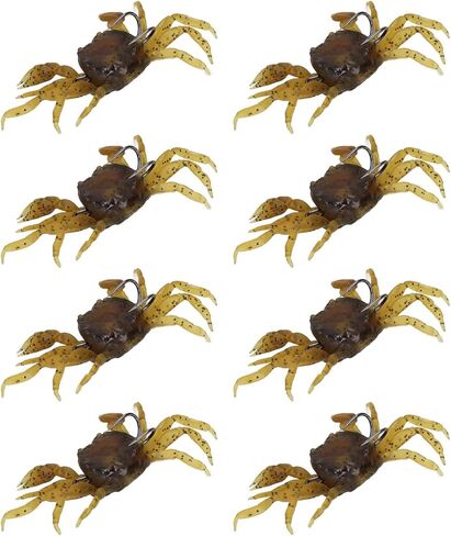 VGEBY Artificial Crab Lures, 8Pcs Artificial Crab Bait 13cm 33.5g Simulation Crab Soft Lure Fishing Bait with Hooks for Freshwater Saltwater (Yellowish Brown) in Saudi Arabia