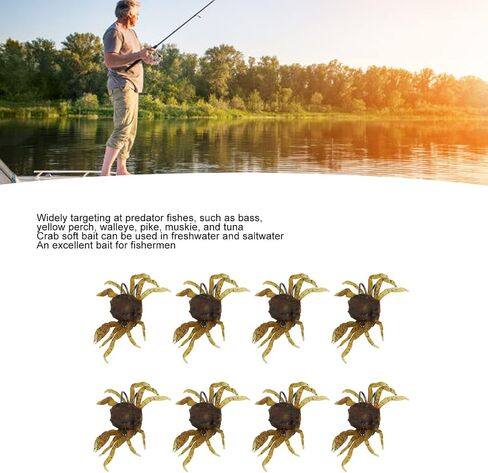 VGEBY Artificial Crab Lures, 8Pcs Artificial Crab Bait 13cm 33.5g Simulation Crab Soft Lure Fishing Bait with Hooks for Freshwater Saltwater (Yellowish Brown) in Saudi Arabia