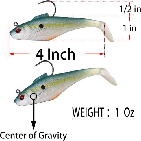 DMSHARK Pre-Rigged Jig Head Paddle Tail Lures Swim Shad 3PCS 4" 1oz Soft Plastic Swimbait for Freshwater and Saltwater in Saudi Arabia