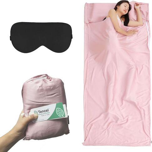 Cozysilk Tencel Lyocell Sleeping Bag Liner with Zipper - 100% Austrian Lenzing AG Tencel - Soft Silky Smooth Sleep Sack Adult - Travel Sheet for Hotel/Backpacking, Pure Silk Sleep Mask Included in Kuwait