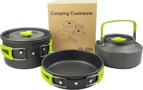 aiGear Camping Cooking Set Cookware Mess Kit with Storage Bag Pot Pan and Teapot Set Camping Accessories for Outdoor Camping Hiking Picnic Portable and Lightweight Aluminum in Kuwait