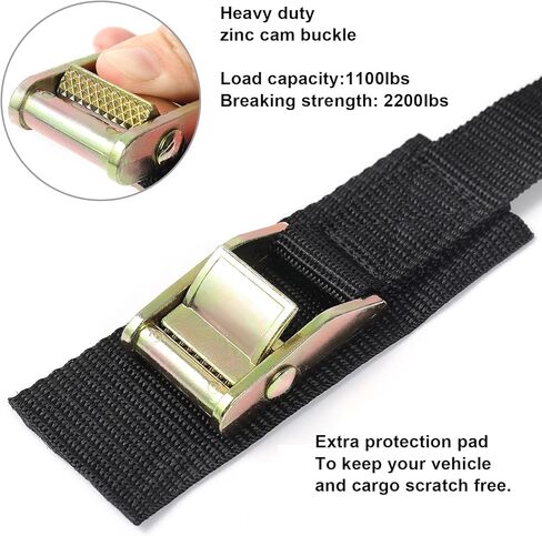 Ayaport Cam مشبك ربط لأسفل الأشرطة جلد الأشرطة 2200 رطل كسر قوة الثقيلة سقف السيارة رف حزام لقوارب الكاياك، SUP، لوح ركوب الأمواج، البضائع، دراجة نارية، شاحنة، قارب، دراجة الترابية (1 "× 16'-أسود) in Kuwait