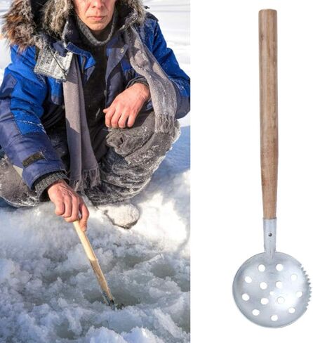 Cyrank Ice Fishing Scoops 2pcs, Ice Fishing Skimmer with Wooden Handle Ice Scooper Skimmer Ladle for Scooping Out Ice While Ice Fishing in Saudi Arabia