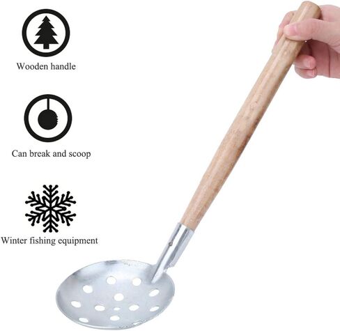 Cyrank Ice Fishing Scoops 2pcs, Ice Fishing Skimmer with Wooden Handle Ice Scooper Skimmer Ladle for Scooping Out Ice While Ice Fishing in Saudi Arabia