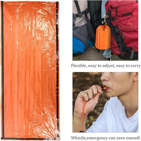 حقيبة نوم للطوارئ للبقاء على قيد الحياة، حقيبة نوم للطوارئ الحرارية SOS مع كيس أشياء وصفارة مقاومة للماء، بطانية نجاة للطوارئ خفيفة الوزن محمولة in Kuwait
