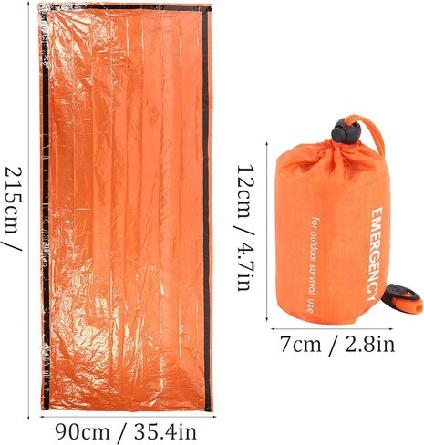 حقيبة نوم للطوارئ للبقاء على قيد الحياة، حقيبة نوم للطوارئ الحرارية SOS مع كيس أشياء وصفارة مقاومة للماء، بطانية نجاة للطوارئ خفيفة الوزن محمولة in Kuwait