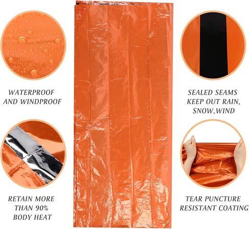 حقيبة نوم للطوارئ للبقاء على قيد الحياة، حقيبة نوم للطوارئ الحرارية SOS مع كيس أشياء وصفارة مقاومة للماء، بطانية نجاة للطوارئ خفيفة الوزن محمولة in Kuwait