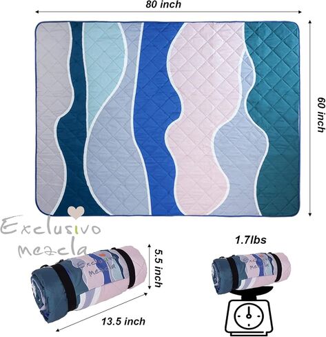 Exclusivo Mezcla Extra Large Waterproof Picnic Blankets 3 Layer, Sandproof and Foldable Outdoor Blanket for Beach Camping, Park and Travel, 60x80 Inch in Kuwait