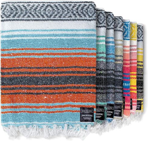 Benevolence LA Authentic Mexican Cotton Acrylic Blanket - Handwoven Serape Blanket, Perfect for Beachs, Picnic, Outdoor, Yoga, Camping, Car, Woven, Rust Mandarin, 45x70 inches in Kuwait