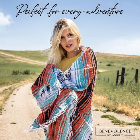 Benevolence LA Authentic Mexican Cotton Acrylic Blanket - Handwoven Serape Blanket, Perfect for Beachs, Picnic, Outdoor, Yoga, Camping, Car, Woven, Rust Mandarin, 45x70 inches in Kuwait