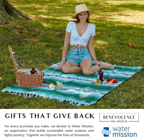 Benevolence LA Authentic Mexican Cotton Acrylic Blanket - Handwoven Serape Blanket, Perfect for Beachs, Picnic, Outdoor, Yoga, Camping, Car, Woven, Rust Mandarin, 45x70 inches in Kuwait