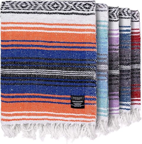 Benevolence LA Authentic Mexican Cotton Acrylic Blanket - Handwoven Serape Blanket, Perfect for Beachs, Picnic, Outdoor, Yoga, Camping, Car, Woven, Rust Mandarin, 45x70 inches in Kuwait