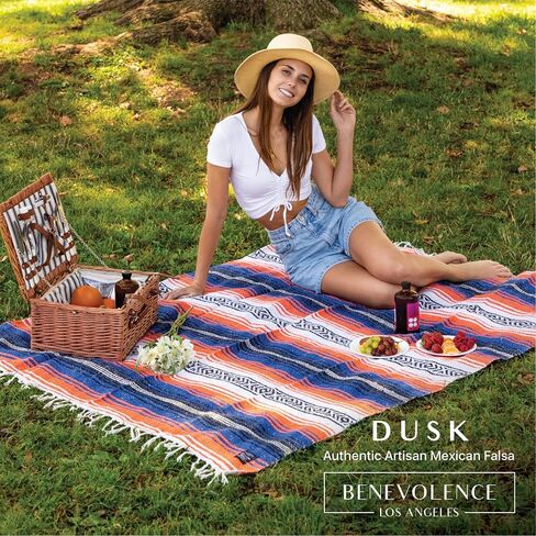 Benevolence LA Authentic Mexican Cotton Acrylic Blanket - Handwoven Serape Blanket, Perfect for Beachs, Picnic, Outdoor, Yoga, Camping, Car, Woven, Rust Mandarin, 45x70 inches in Kuwait