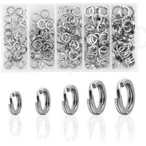 VATEICO Stainless Steel Fishing Split Rings,200pcs Assortment Kit High Strength Double Flat Snap Rings Heavy Duty Lure Connectors Saltwater Terminal Tackle Connector Jigging Trolling