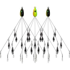HCHinn Alabama Rig for Bass Striper الصيد السحر الطعوم 5 الأسلحة مظلة A-Rig Swimbaits مع 8 شفرات أوراق الصفصاف لسمك السلمون المرقط جثم العين رمادية فاتحة اللون المياه العذبة / المياه المالحة قارب التصيد وأكثر من ذلك in Kuwait