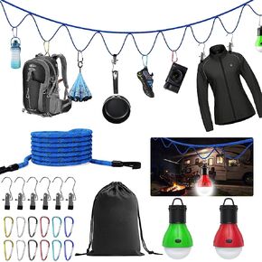 Camping Accessories Campsite Storage Strap, with 2 LED Camping Lights, 16ft Adjustable Tent Camping Lanyard Rope Clothesline, for Outdoor Hammock Hanging Camping Gear and Equipment, Tent Accessories in Kuwait
