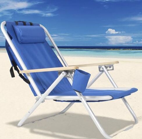 كرسي شاطئ محمول قابل للطي بأربعة أوضاع من AubRie Beach، كرسي تخييم خفيف الوزن قابل للطي في الفناء، أزرق in Kuwait