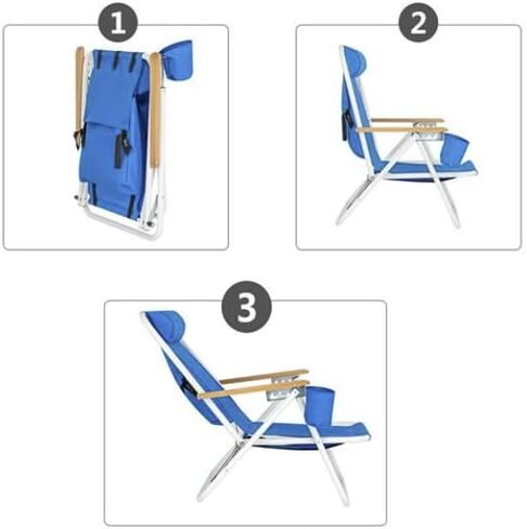 كرسي شاطئ محمول قابل للطي بأربعة أوضاع من AubRie Beach، كرسي تخييم خفيف الوزن قابل للطي في الفناء، أزرق in Kuwait