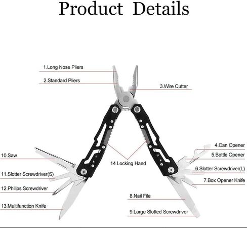 Multitool, 14 in 1 Multitool Pliers, Multi Tool Stainless Steel Pocket Multitool with Sheath, Multitools for Outdoor, Survival, Camping, Hiking, Simple Repair in Saudi Arabia