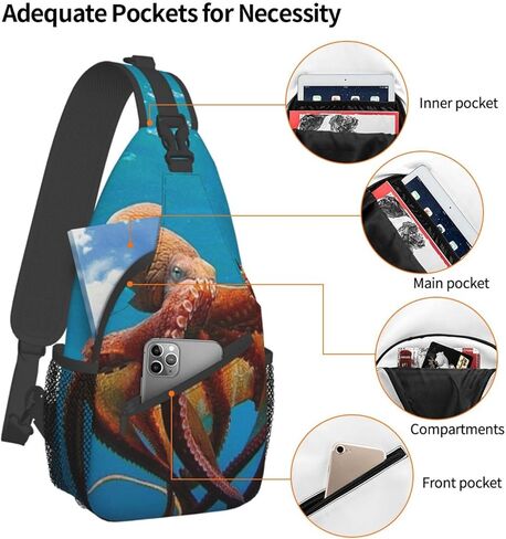 حقيبة ظهر EVANEM Octopus Crossbody Sling حقيبة ظهر حقيبة صدر حقيبة كتف حقيبة يومية كاجوال للجنسين in Kuwait