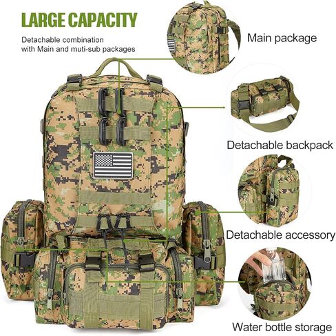 CALUOMATT Large Military Tactical Backpack for Men, 50-60L Military Backpack for Men and Women, Bug out Bag Army 3 Days Assault Pack Bag Rucksack with Molle System in Saudi Arabia