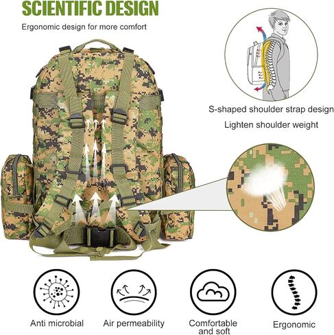 CALUOMATT Large Military Tactical Backpack for Men, 50-60L Military Backpack for Men and Women, Bug out Bag Army 3 Days Assault Pack Bag Rucksack with Molle System in Saudi Arabia