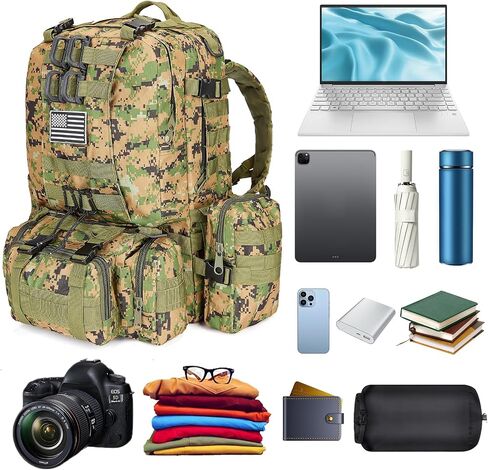 CALUOMATT Large Military Tactical Backpack for Men, 50-60L Military Backpack for Men and Women, Bug out Bag Army 3 Days Assault Pack Bag Rucksack with Molle System in Saudi Arabia