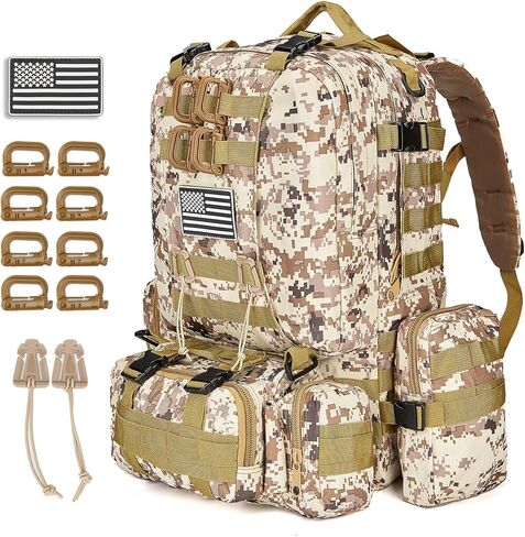 CALUOMATT Large Military Tactical Backpack for Men, 50-60L Military Backpack for Men and Women, Bug out Bag Army 3 Days Assault Pack Bag Rucksack with Molle System in Kuwait