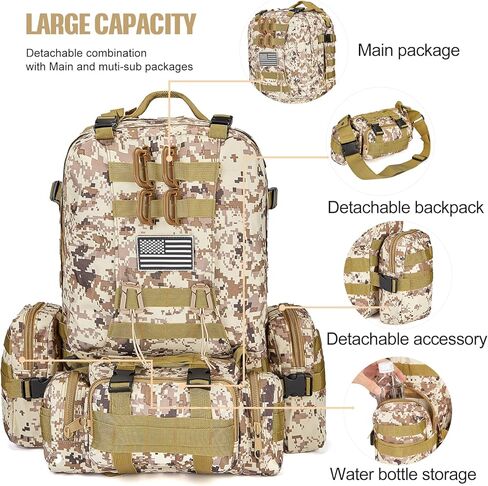 CALUOMATT Large Military Tactical Backpack for Men, 50-60L Military Backpack for Men and Women, Bug out Bag Army 3 Days Assault Pack Bag Rucksack with Molle System in Kuwait