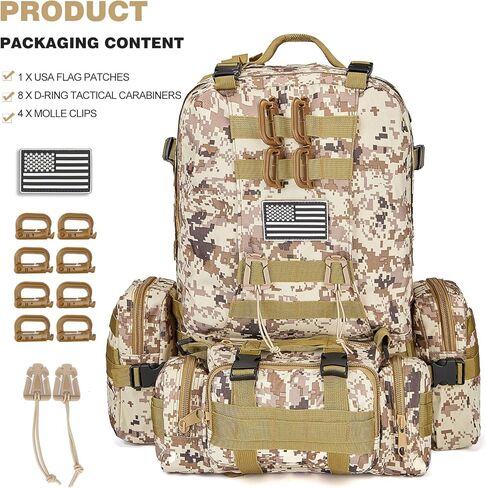 CALUOMATT Large Military Tactical Backpack for Men, 50-60L Military Backpack for Men and Women, Bug out Bag Army 3 Days Assault Pack Bag Rucksack with Molle System in Kuwait
