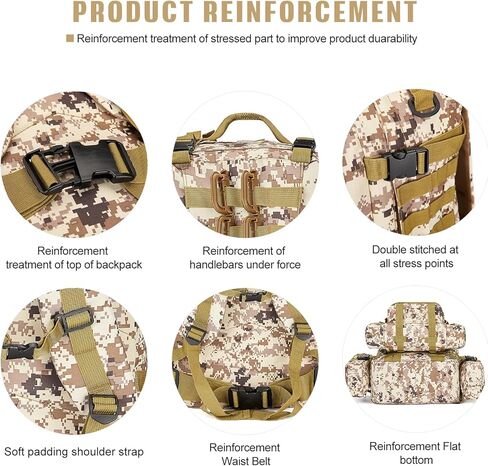 CALUOMATT Large Military Tactical Backpack for Men, 50-60L Military Backpack for Men and Women, Bug out Bag Army 3 Days Assault Pack Bag Rucksack with Molle System in Kuwait