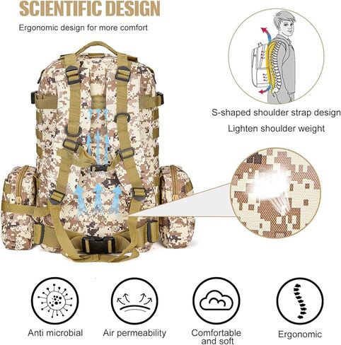 CALUOMATT Large Military Tactical Backpack for Men, 50-60L Military Backpack for Men and Women, Bug out Bag Army 3 Days Assault Pack Bag Rucksack with Molle System in Kuwait