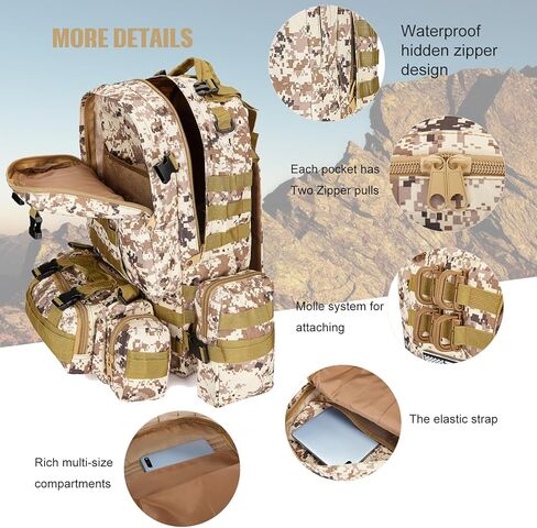 CALUOMATT Large Military Tactical Backpack for Men, 50-60L Military Backpack for Men and Women, Bug out Bag Army 3 Days Assault Pack Bag Rucksack with Molle System in Kuwait