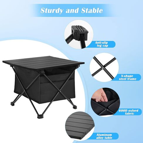 YSSOA Portable Folding Aluminum Alloy Table with High-Capacity Storage and Carry Bag for Camping, Traveling, Hiking, Fishing, Beach, BBQ, Small, Black in Saudi Arabia